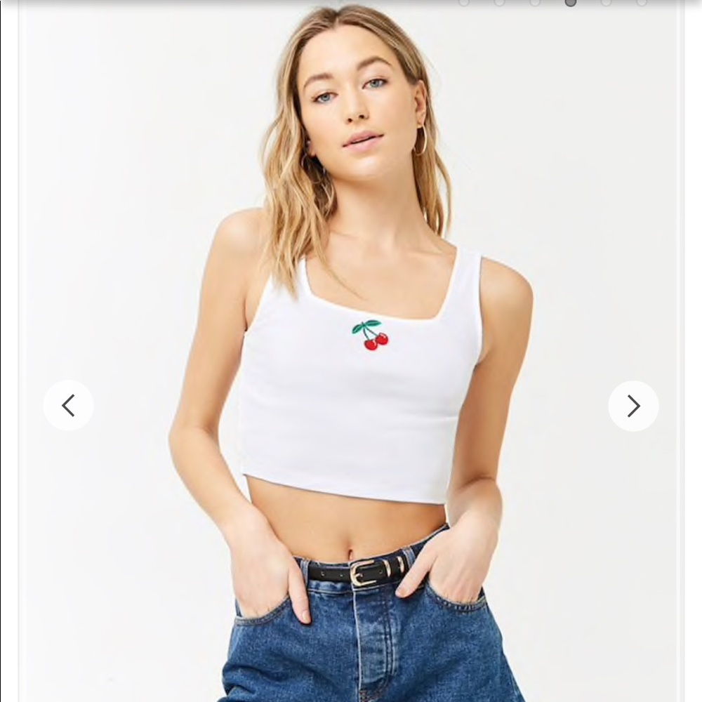 Embroidered Cherry Cropped Tank Top